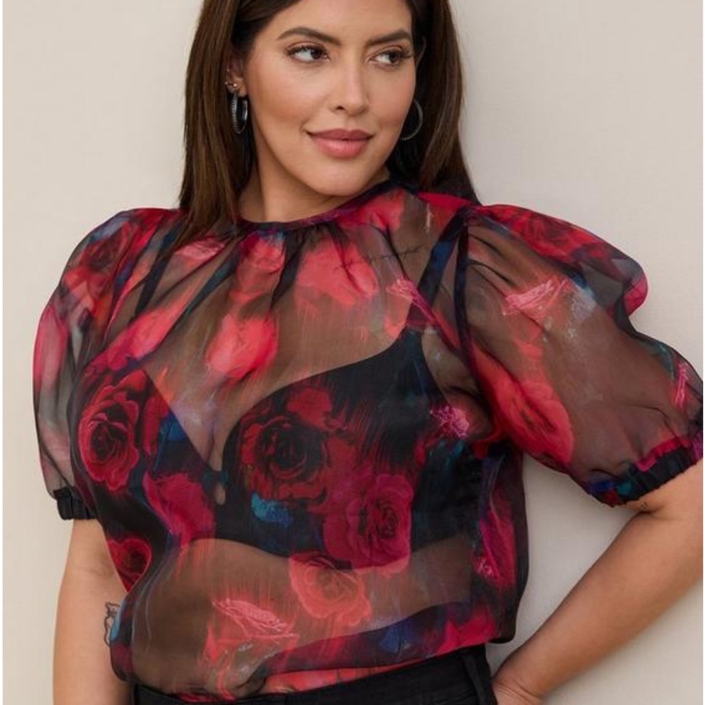 TORRID Organza Puff Sleeve Top Plus Size 3X | 22-24 NWT Sold out